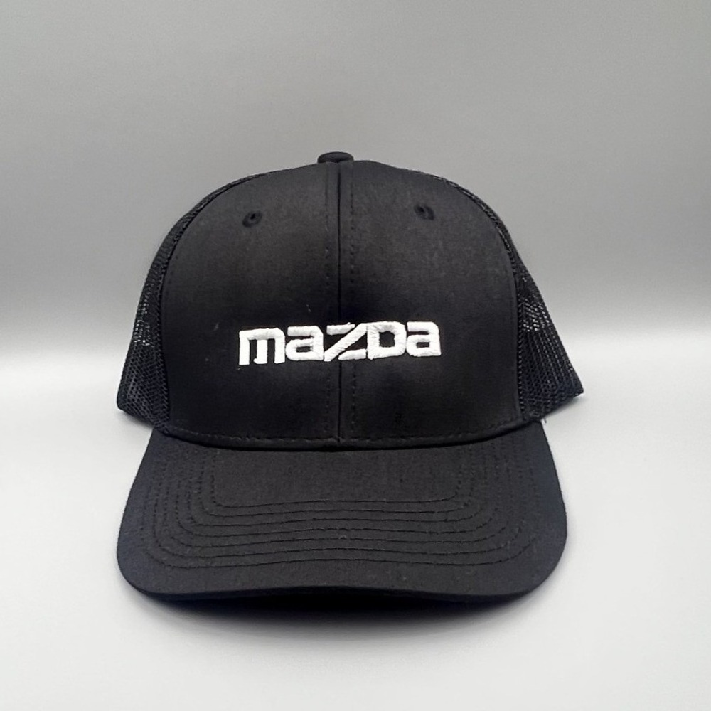 Mazda Automotive Trucker Hat Black Mesh Snapback Cap Embroidered Logo Mens
